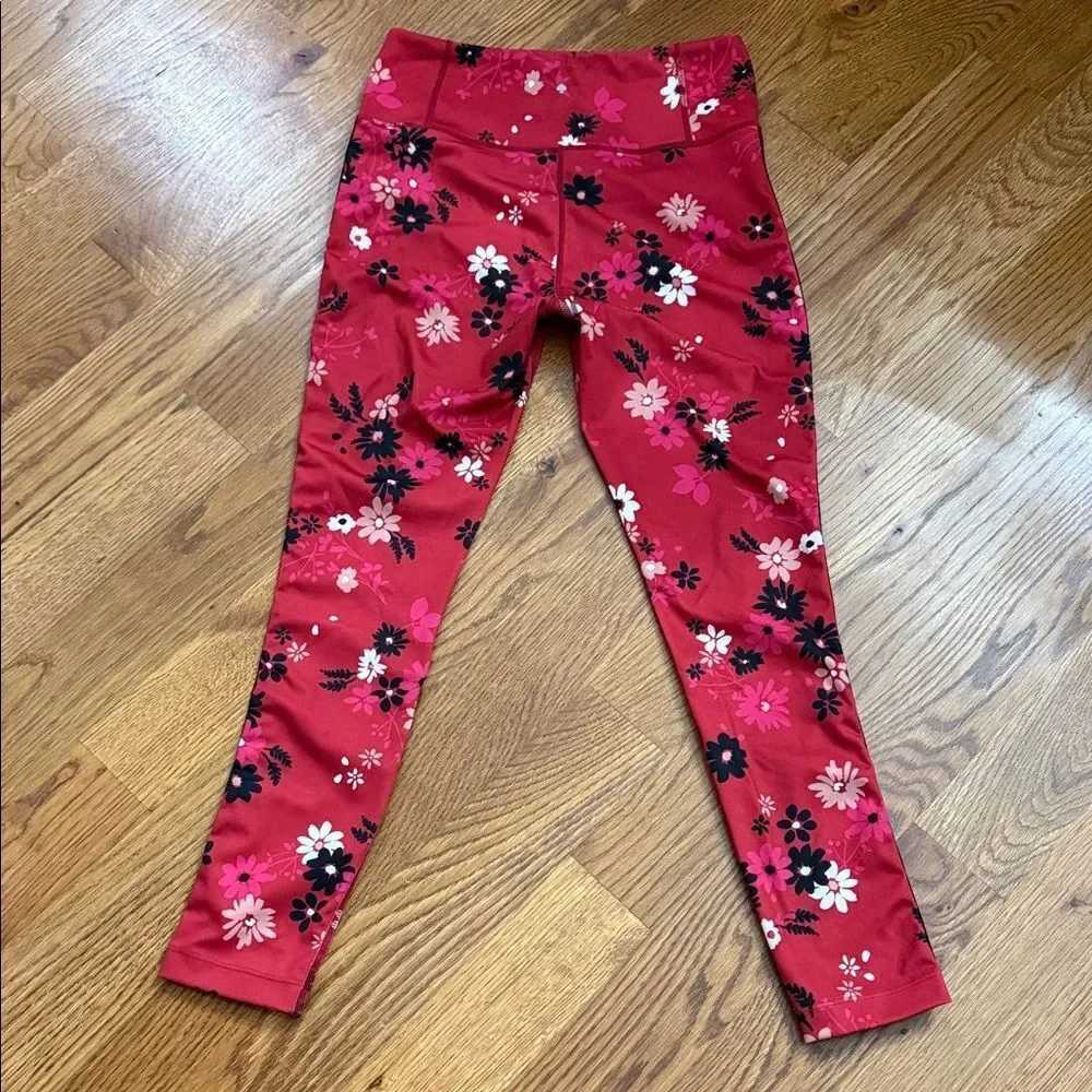 Kate Spade Floral Leggings Red Black Pink Size Small Athleisure